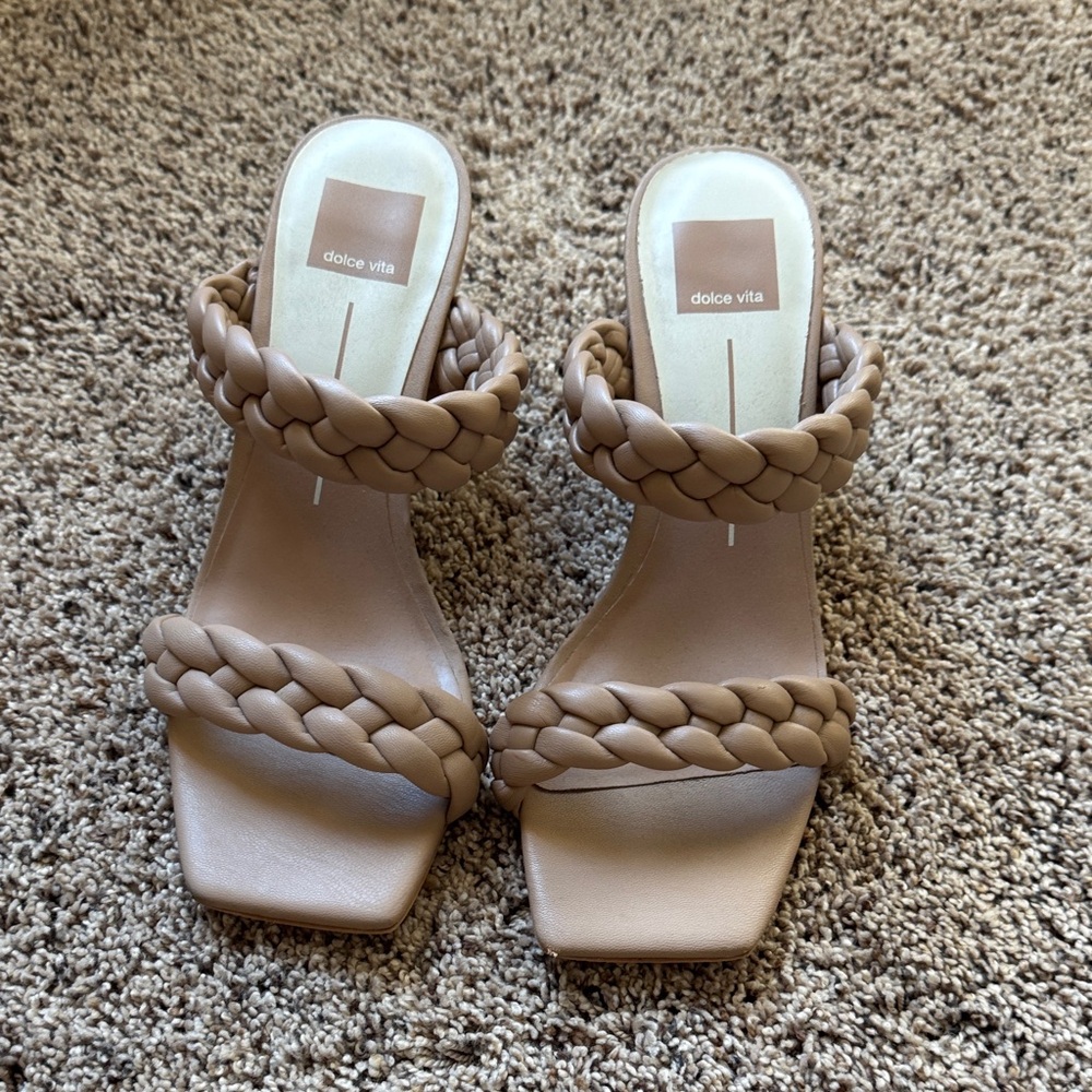 Dolce Vita Braided Double-Strap Slide Sandals in Beige